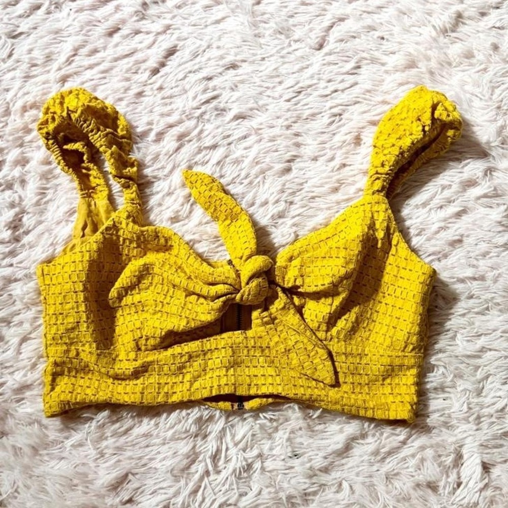 Colorful Sunshine Tie Front Festival Peasant Crop Top Womens M RenFaire Prairie